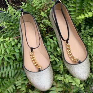 J crew Jayne glitter chain link t-strap flats